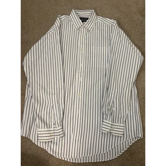 Polo Golf Ralph Lauren Button Down Shirt Men Medium White Blue Striped Cotton - Picture 2 of 6